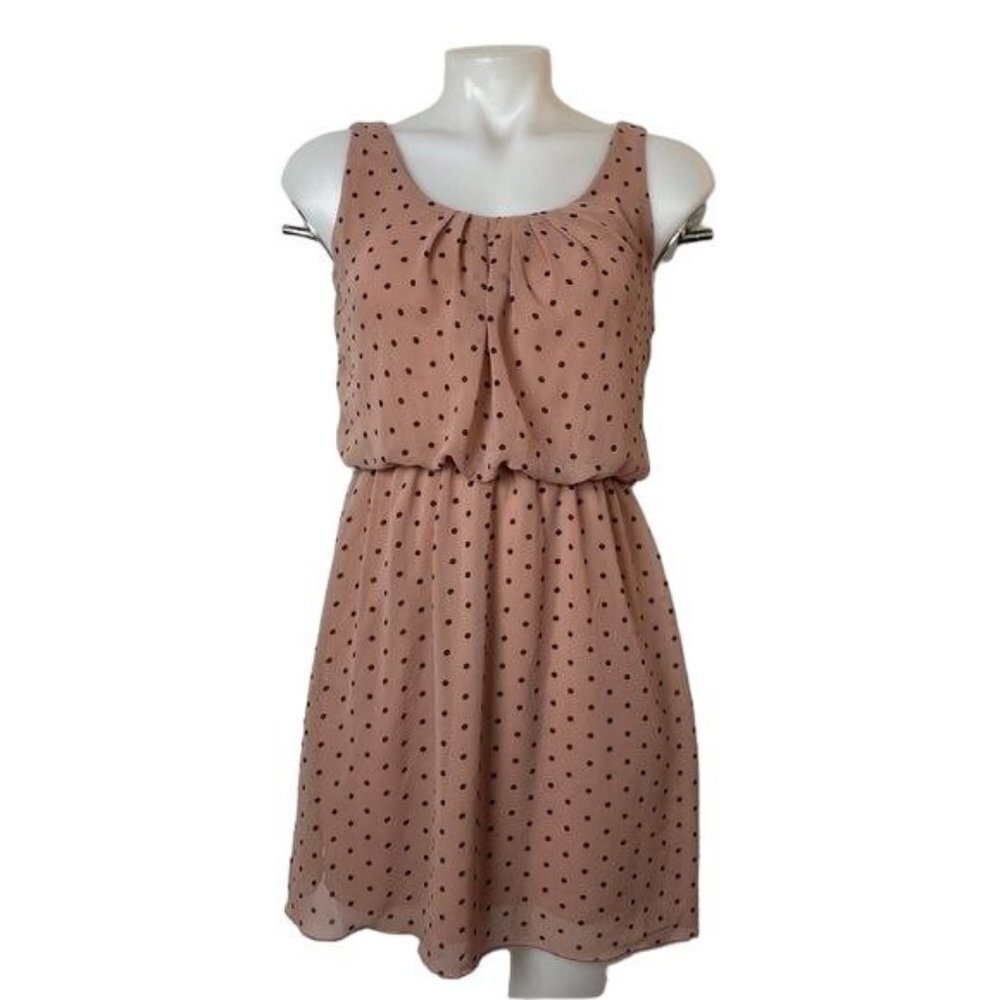 Sweet Storm Mauve Pink Black Polka Dot Blouson Dress Size S